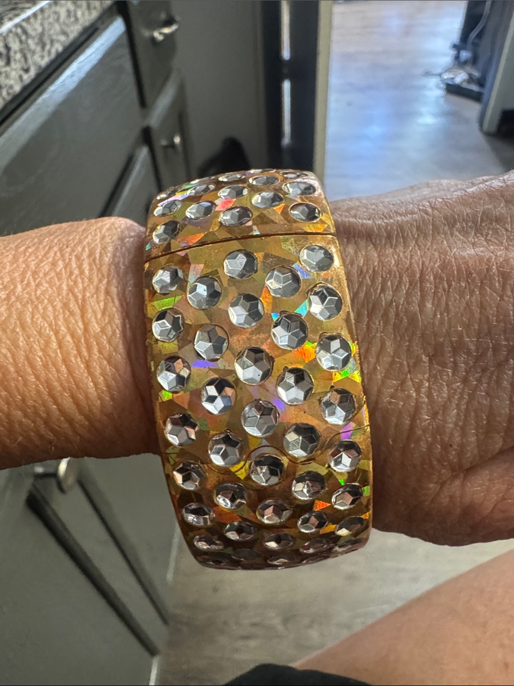 Gold-Tone Crystal Studded Bangle Bracelet